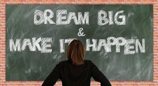 image of a chalk board that reads dream big - contact